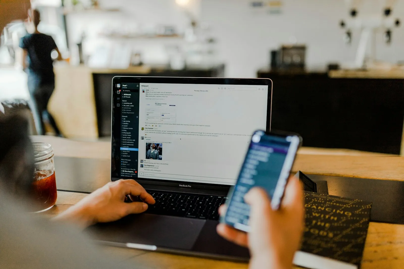 Designer working with web app and mobile interface